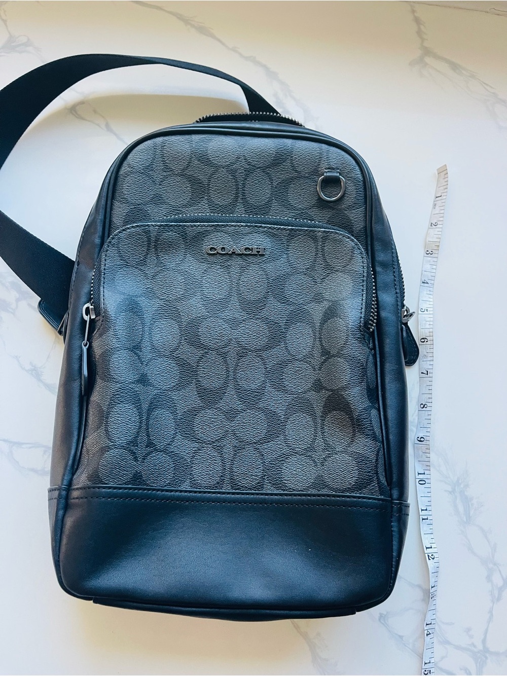 Coach Men's Black Signature Monogram Sling Backpack - Picture 3 of 6